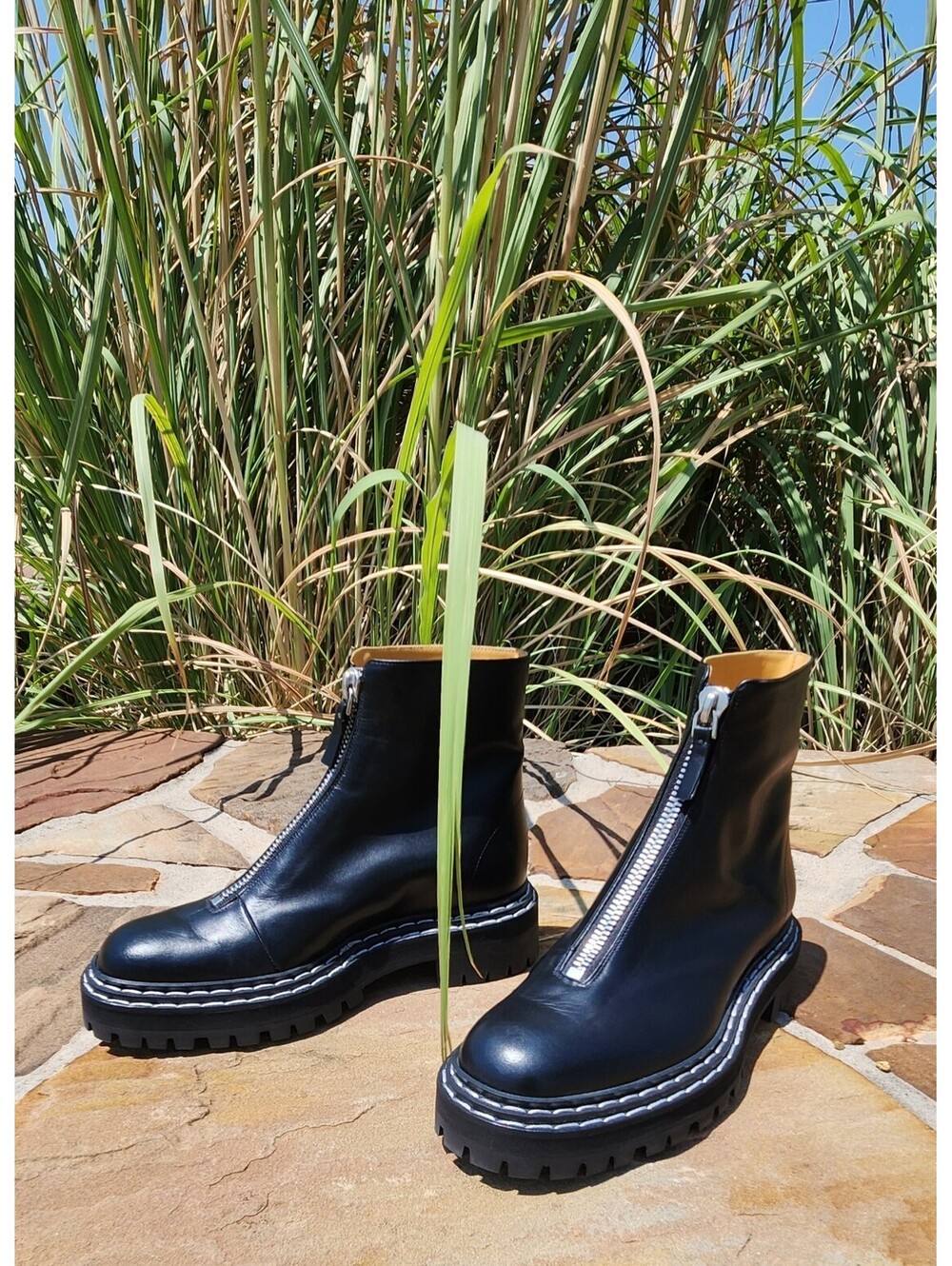 Proenza Schouler Black Leather Lug Sole Zip Ankle Boots NWOB US 7  Made In Italy